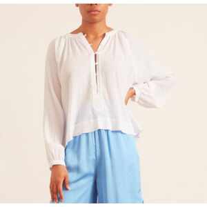Rodebjer White Casuarina Crinkle Button-up Blouse Shirt Long Sleeve Top, size M